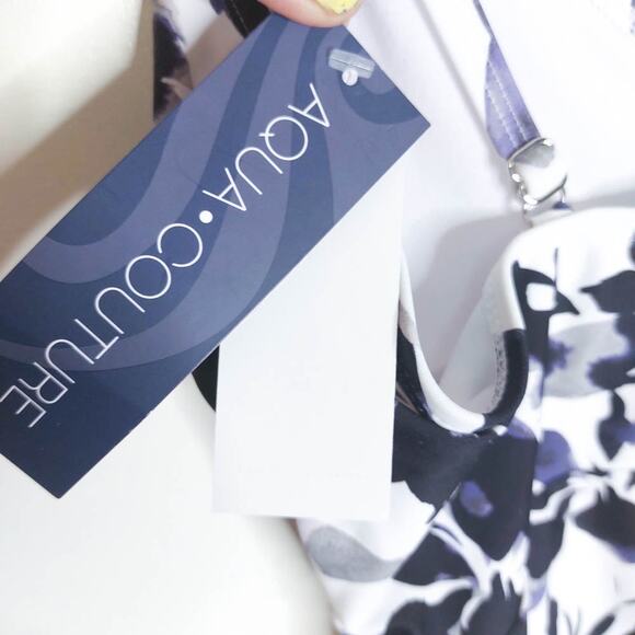 Aqua Couture NWT One Piece Black White Floral Wrap Swimsuit Medium - Picture 5 of 7